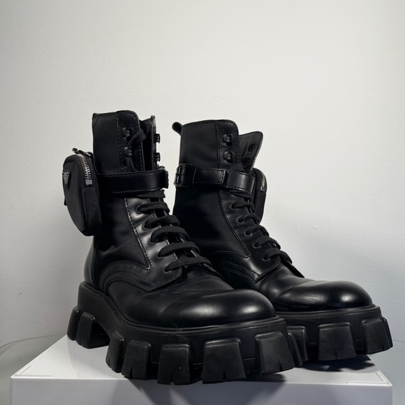 Prada Monolith Brushed Leather Re-Nylon Boots with Pouch Size 11 - Picture 7 of 7